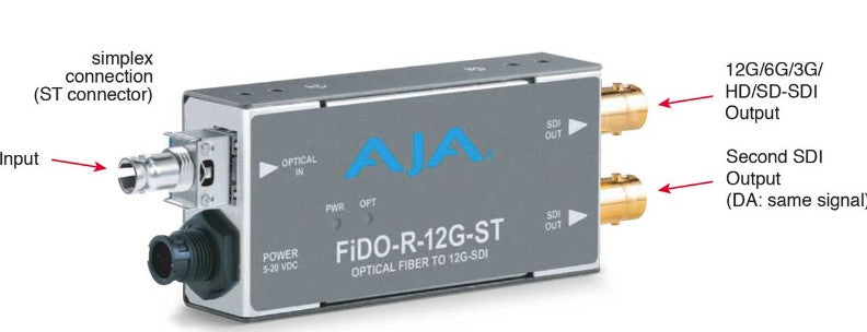 AJA FiDO-R-12G-ST "USED" 1-Channel Single Mode ST Fiber to 12G-SDI Receiver